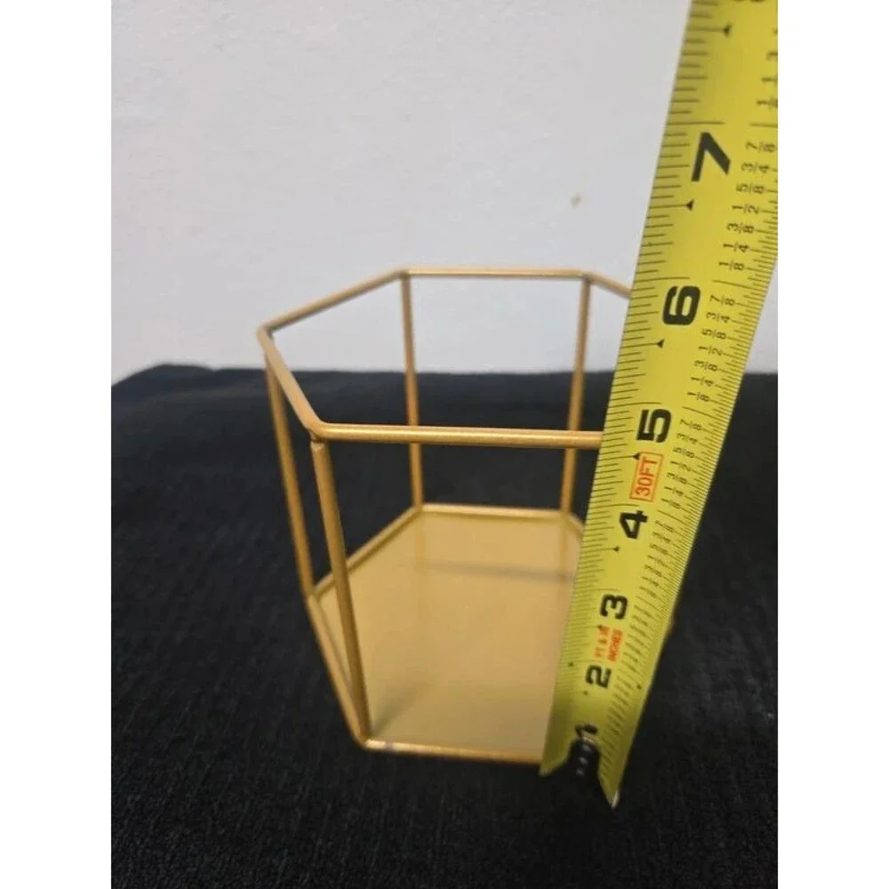 4-Piece Gold Geometric Hexagon Desk Organizer Set / Makeup Brush Vanity Storage